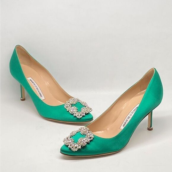 Manolo Blahnik Hangisi 70MM Embellished Satin Pumps size 36.5 - Picture 8 of 14
